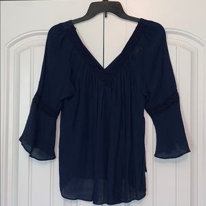 Navy small bell sleeve blouse